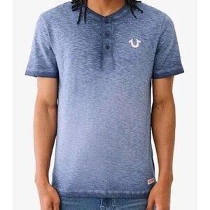 True Religion Men's Short Sleeve Dyed Embro Henley Shirt Sz: Large NWT